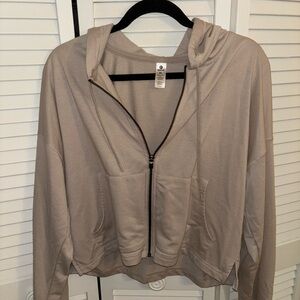 90 Degree By Reflex Taupe Zip-Up Hoodie